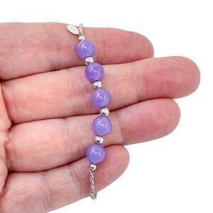 Vintage PAJ Sterling Silver 925 Purple Jadeite Bolo Adjustable Bracelet 4"-9"